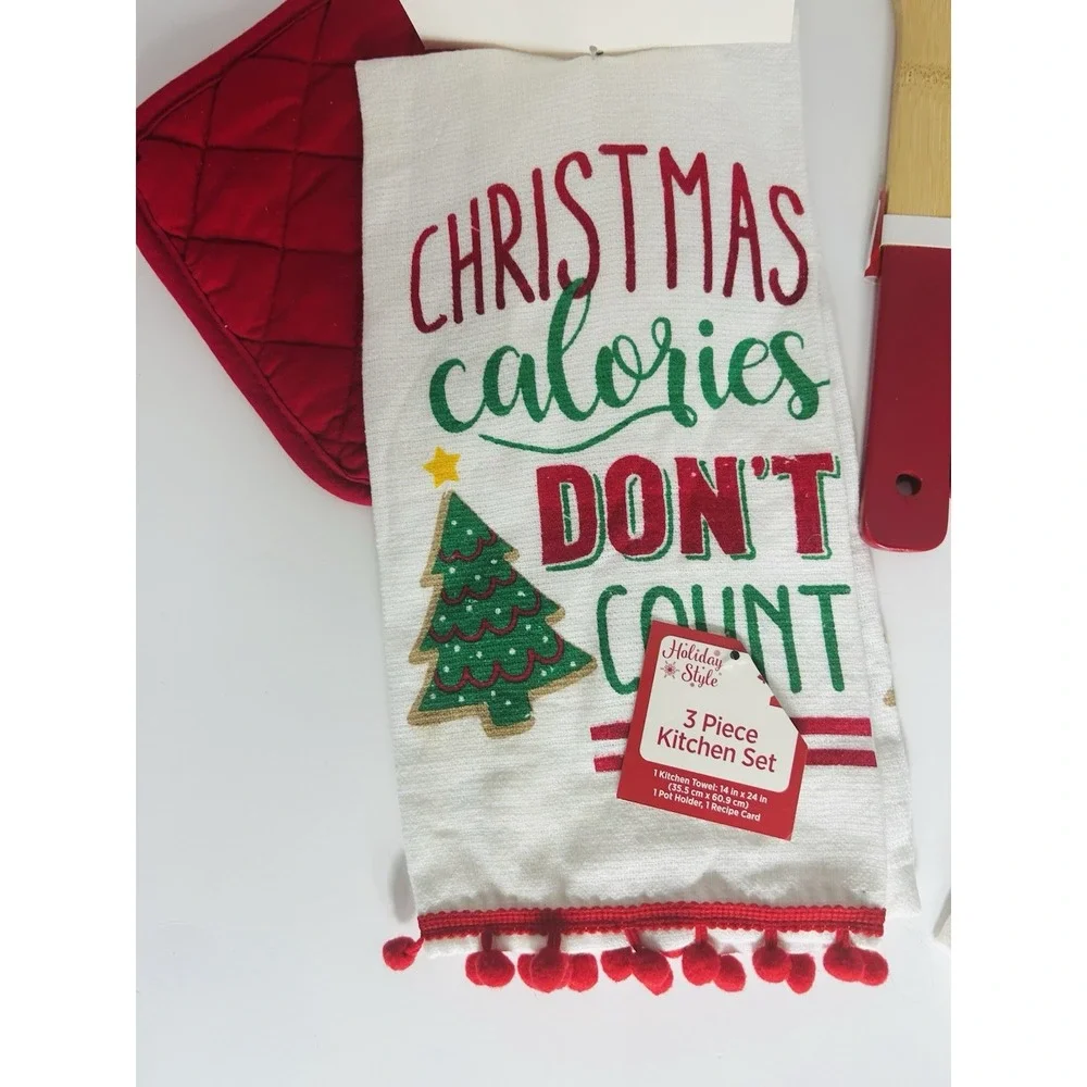 Christmas Tea Towel & Spatula Set‎ Holiday Baking Gingerbread Cookies 6 Pc Set